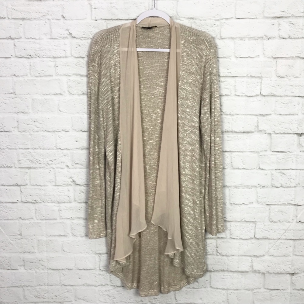 Vixbe Beige Open Front Waterfall Ribbed Knit Cardi - Picture 1 of 5
